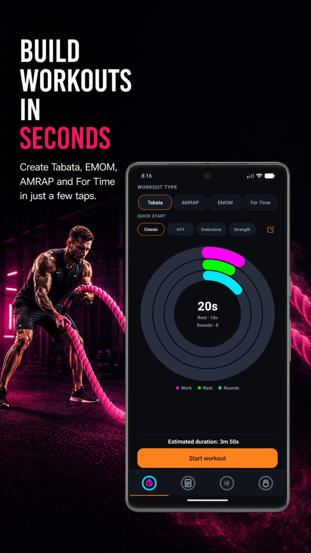 WODRisolv ring controls for building Tabata, EMOM, AMRAP, and For Time workouts